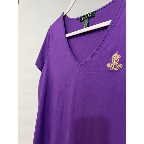 Lauren Ralph Lauren Women’s Purple V Neck Short Sleeve Shirt Tee Size Medium - Picture 5 of 5